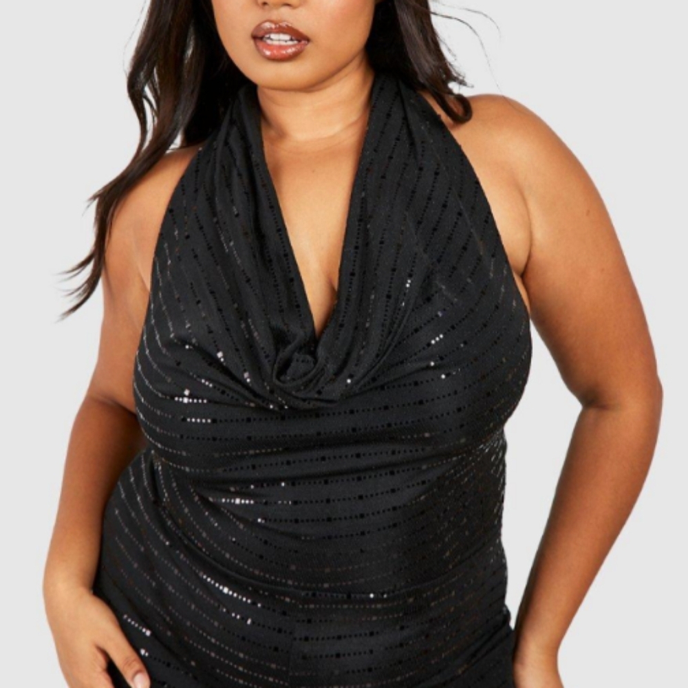 NWT Boohoo Plus Size Women Cowl Neck Metallic Jumper